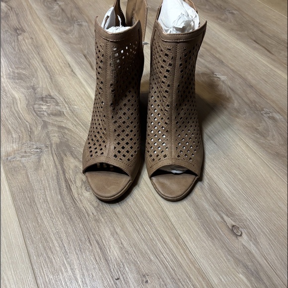 Brown Peep-Toe Ankle Boots NWOT - Picture 2 of 4